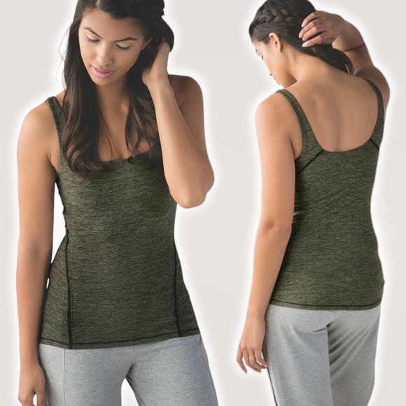 LULULEMON Amala Tank Built-In Bra Sz 4 Heathered Gator Green - Picture 1 of 5